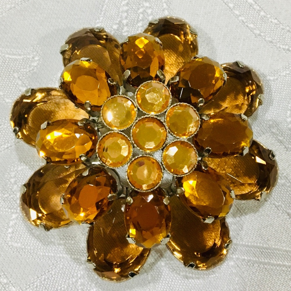 🤎Amber Crystal Flower Brooch🤎